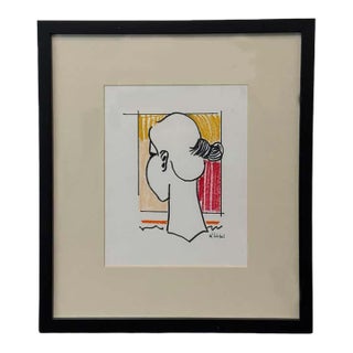 Pastel and Ink Portrait of a Woman Looking Away .By Bw. Tishel For Sale