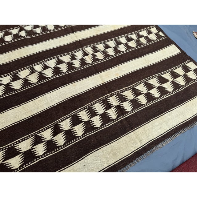 6x12 Vintage Flat Weave Kilim Rug, Brown & Ivory Geometric Design, Handwoven Wool Rug For Sale - Image 10 of 12