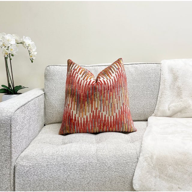 Not Yet Made - Made To Order Terracotta Multi Zigzag Velvet Throw Pillow With Feather Down Insert For Sale - Image 5 of 5