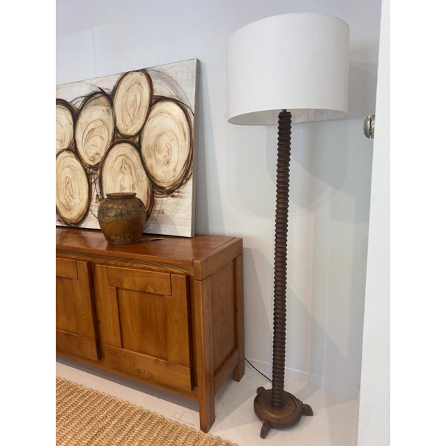 Charles Dudouyt Vintage, French Wooden Corkscrew Floor Lamp For Sale - Image 4 of 11