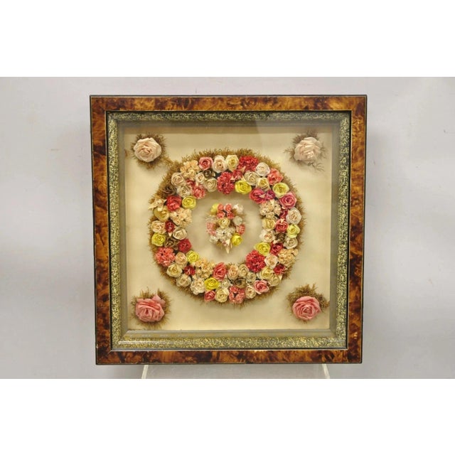 Antique Victorian Paper Mache Flower Mourning Wreath Shadow Box Frame Oddity. Item features ornate paper mache colorful...