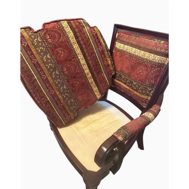 Experience the Height of Regal Comfort With This Exquisite Pair of Rare Vintage Statement Mahogany Armchairs. For Sale In Raleigh - Image 6 of 12