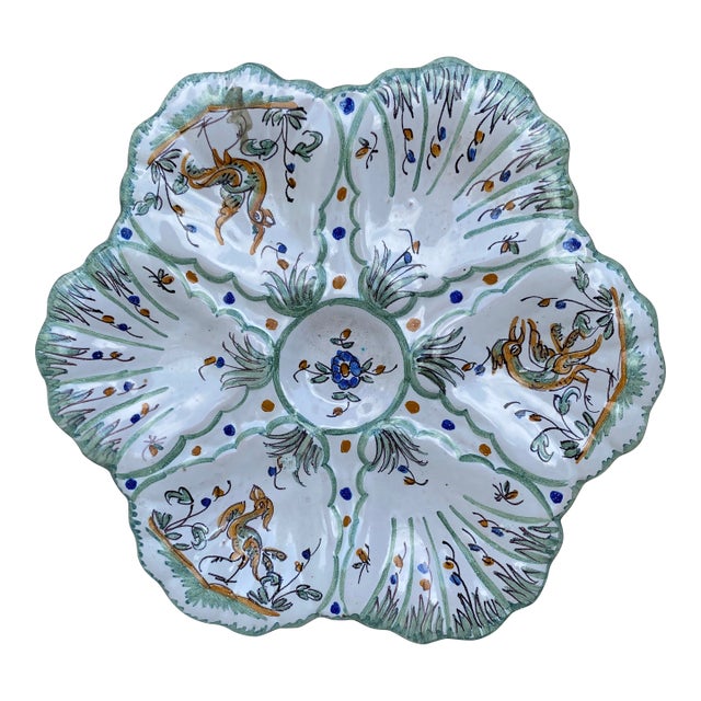 French Faience Oyster Plate Moustiers Style, Circa 1940 For Sale