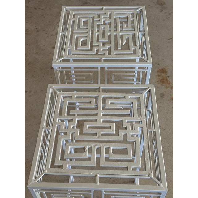 Brown Jordan Pair of Vintage Coastal Regency Greek Key Plant Stands For Sale - Image 4 of 12