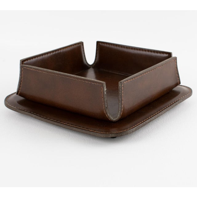 Mid-Century Leather and Crystal Ashtray Catchall Desk Tidy For Sale - Image 14 of 17