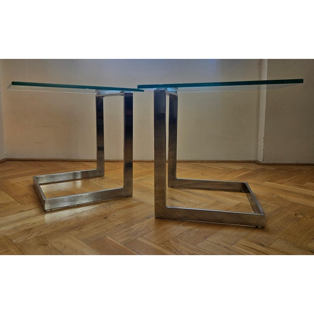 Mid-Century Modern Mid-Century Glass and Chrome Cantilevere Side Tables from Gebra, 1980s, Set of 2 For Sale - Image 3 of 14