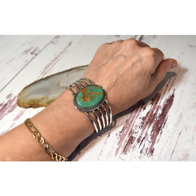 Vintage Native American Navajo Begay Sterling Silver Turquoise Cuff Bracelet For Sale - Image 18 of 18