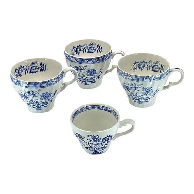 Vintage Blue Onion Teacups (Blue Fjord, Blue Nordic Patterns From Wood & Sons, Meakin) English Blue and White - Set of Four: For Sale