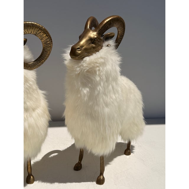 1970s Set of Brass and Fur Mountain Sheep Ram Sculptures - Set of 3 For Sale - Image 10 of 12