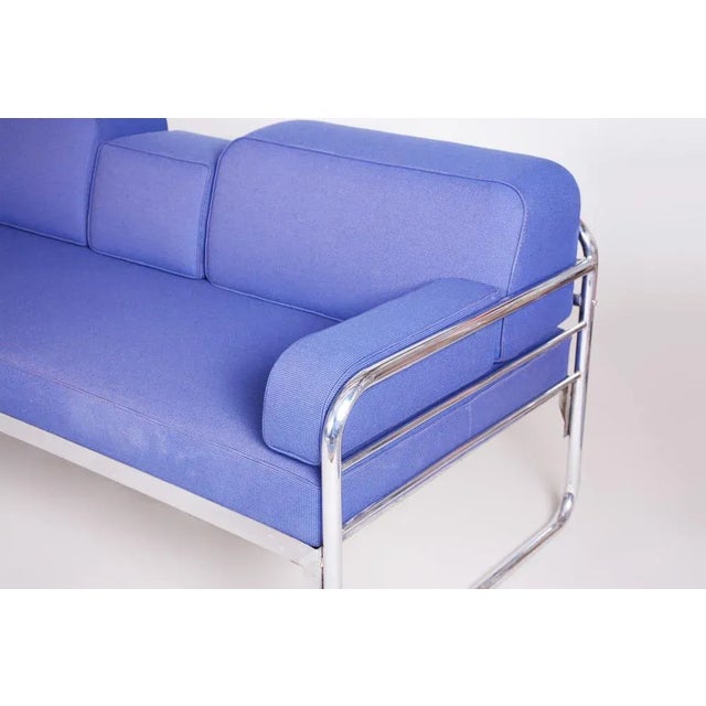 Bauhaus Bauhaus Blue Sofa attributed to Hynek Gottwald, Czech, 1930s For Sale - Image 3 of 11