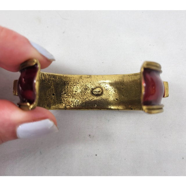 Metal Vintage 1980s Signed Gerard Yosca Red Enamel & Clear Rhinestone Cuff Bracelet For Sale - Image 7 of 7