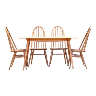 Vintage Dining Table and Chairs in Elm by Lucian Ercolani for Ercol, Set of 5 For Sale