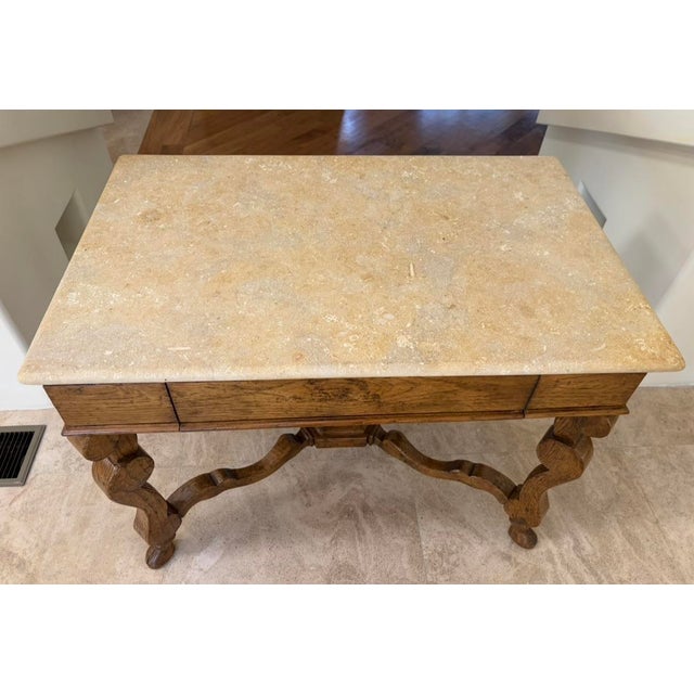 1990s Custom Fossil Stone Top/Wood Base Table For Sale In Los Angeles - Image 6 of 7