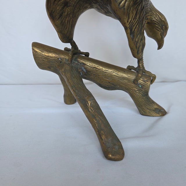 Brass Mid 20th Century Americana Cast Brass Eagle Perched on Branch Sculpture For Sale - Image 8 of 10