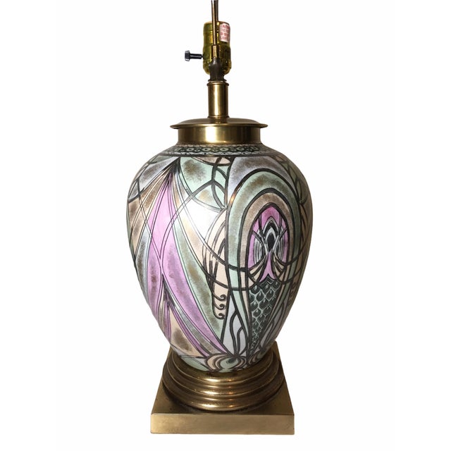 Art Deco Vintage Hand Painted Frederick Cooper Ceramic Table Lamp For Sale - Image 3 of 10