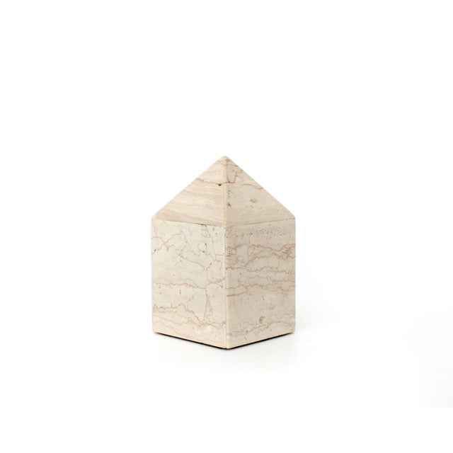 Mid-Century Modern Vintage Italian Cream Architectural Marble Obelisk For Sale - Image 3 of 11