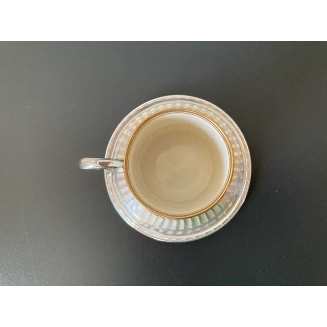 Silver Early 20th Century Irish Porcelain and Art Deco Sterling Silver Coffee Espresso Tea Demitasse Cup and Saucer by Belleek Willets - 3 Pieces For Sale - Image 8 of 12