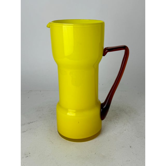 Italian 1980s Vintage Yellow and Red Empoli Cased Italian Glass Pitcher For Sale - Image 3 of 11