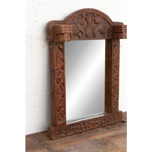 1970s Dark Walnut Finish Tribal Carved Mirror For Sale - Image 5 of 7