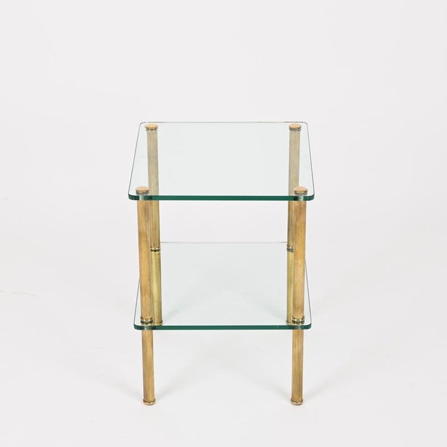 Brass and Glass 2-Tier Side Table or Nightstand from Maison Jansen, France, 1970s For Sale - Image 9 of 14