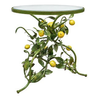 Florentine Painted Tole Lemon Tree Side Table, Italy, 1970s For Sale