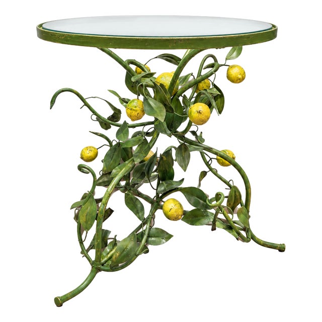Florentine Painted Tole Lemon Tree Side Table, Italy, 1970s For Sale