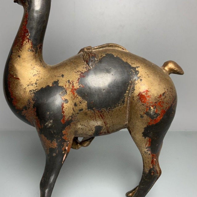 Metal Vintage Gilt Bronze Deer Figure With Cinnabar Red Accents – "Path to Wealth" Sculpture For Sale - Image 7 of 9