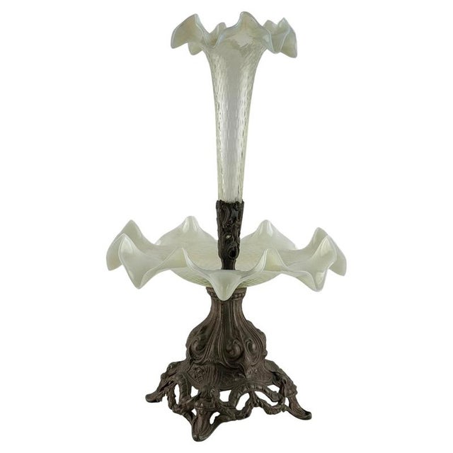 Art Nouveau Opalescent Glass and Cast Metal Epergne, Early 20th Century For Sale - Image 13 of 13