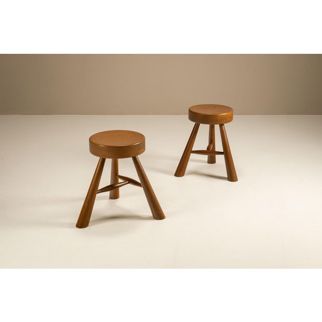 Three-Legged Stools in Ash in the style of Charlotte Perriand, 1970s, Set of 2 For Sale - Image 9 of 9