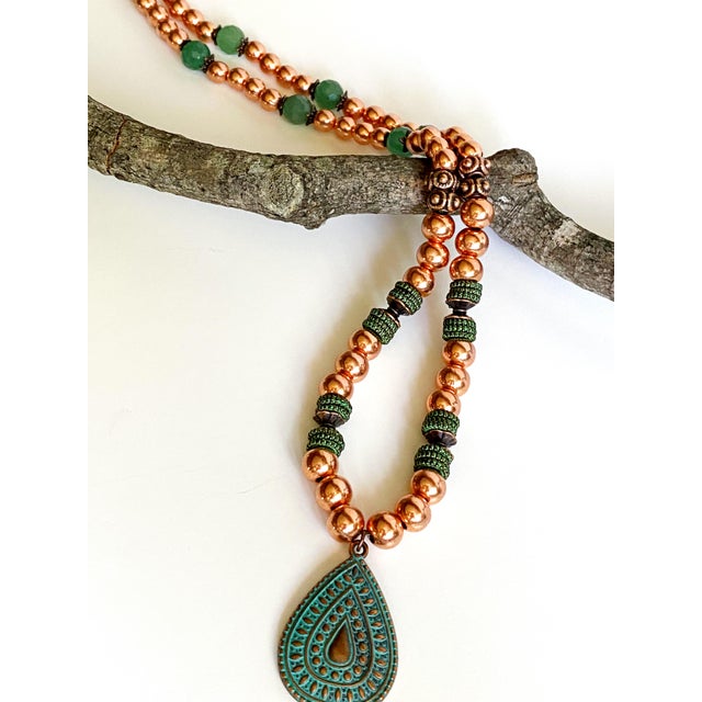 Artisan Solid Copper & Green Aventurine Statement Necklace | Verdigris Patina Pendant | Bohemian Luxe Handcrafted Jewelry For Sale - Image 16 of 18