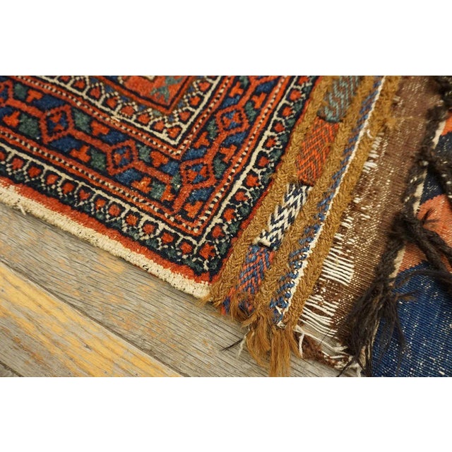 1900s Blue Navy Medallion Tribal Antique Persian Double Saddle-Bag Carpet 2'4" X 4'9" Carpet Rug For Sale - Image 10 of 12