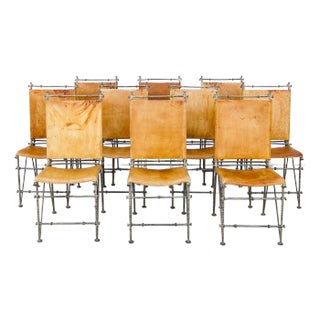 Set of 10 Leather & Wrought Steel Dining Chairs by Ilana Goor, 1980s For Sale