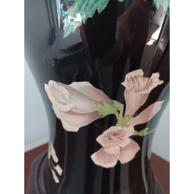 1980s Black Floral Decoupage Isabel O'Neil Studio Lamp For Sale - Image 4 of 12