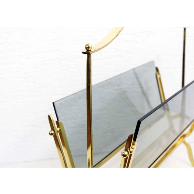 Glass and Brass Magazine Rack, 1960s For Sale - Image 4 of 13