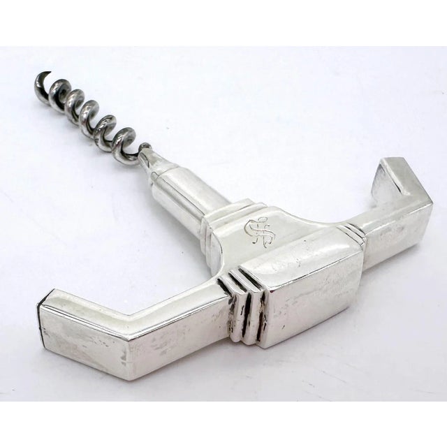 Metal Art Deco /Moderne Sterling (.950) & Silverplate Corkscrew, Monogram 'S', 1930 For Sale - Image 7 of 11