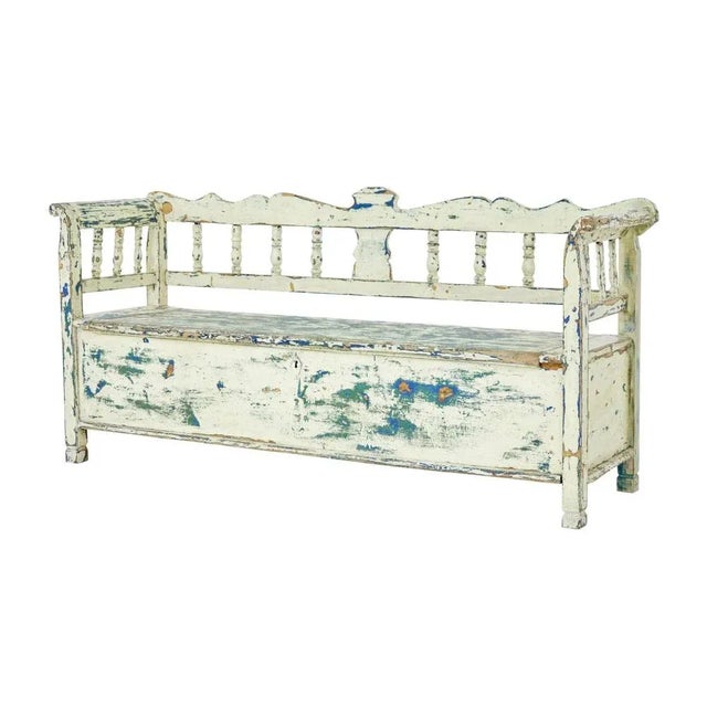 Large Swedish Painted Pine Bench, 1890s For Sale - Image 12 of 12