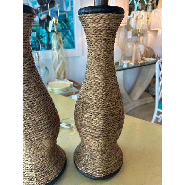 Metal Vintage Pair of Nautical Rope Table Lamps Newly Wired New 3 Way Brass Sockets For Sale - Image 7 of 10