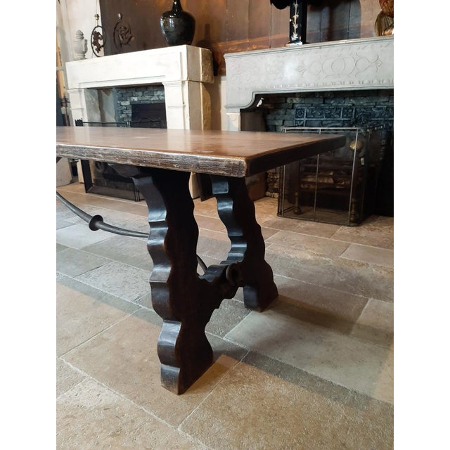 Antique Spanish Wooden Dining Table with Hand-Forged Iron Support For Sale - Image 5 of 8