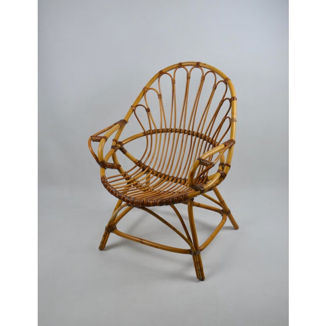 Mid-Century Modern French Rattan Peacock Lounge Chair, 1970 For Sale - Image 13 of 13
