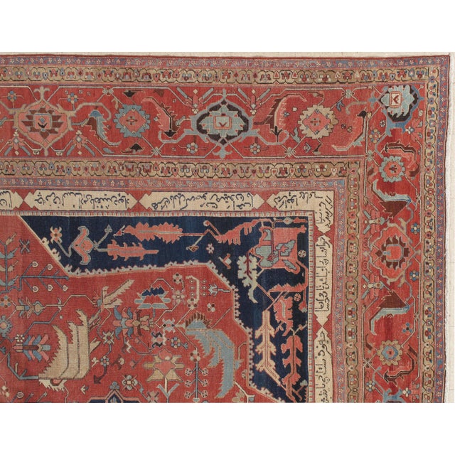 Antique Persian Serapi Carpet, Handmade Wool Oriental Rug, Rust, Ivory and Blue For Sale - Image 11 of 18