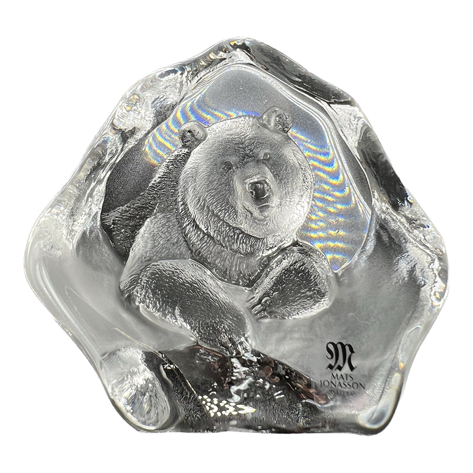 1990s Mats Jonasson Sweden Grizzly Bear Lead Crystal Art Glass