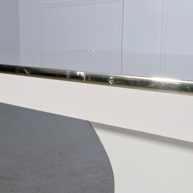 Metal 1980s Sculptural Karl Springer JMF Brass Trimmed & Laminate Coffee Table For Sale - Image 7 of 8