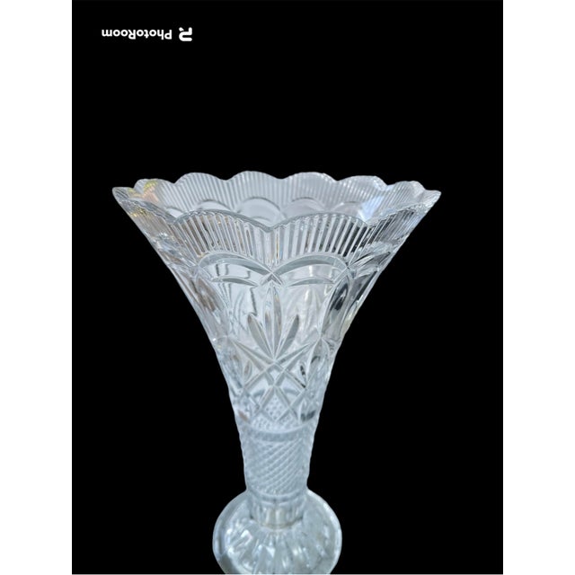 Vintage Shannon Cut Glass Crystal Floral Flared Vase For Sale - Image 9 of 12