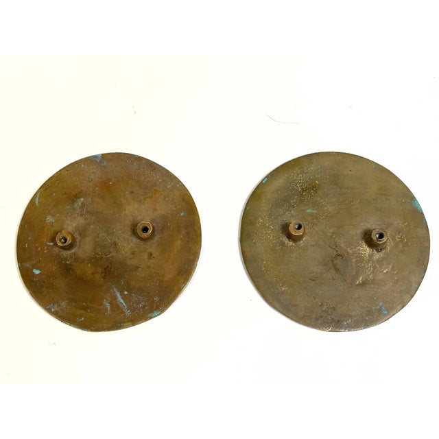 Mid-Century Modern 1950s Pepe Mendoza Bronze and Enamel Asian Inspired Door Pulls - a Pair For Sale - Image 3 of 6