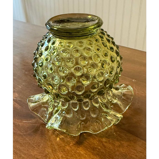 Traditional Late 20th Century Fenton Green Hobnail Rose Ruffled Vase For Sale - Image 3 of 8