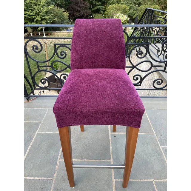 2000 - 2009 Vintage Custom Berry Upholstered Bar Stools - Set of 4 For Sale - Image 5 of 13