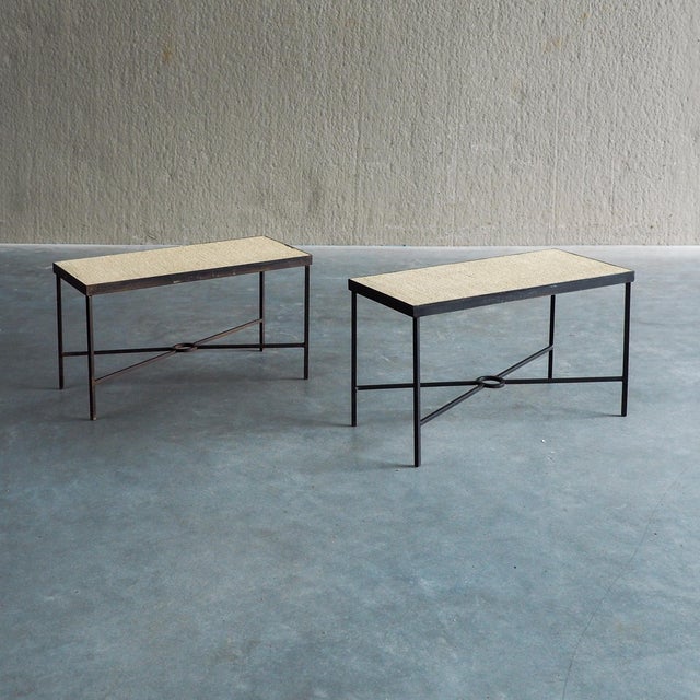Minimalist Metal Side Tables with Plaster-Fiber Tops, 1960s, Set of 2 For Sale - Image 6 of 18