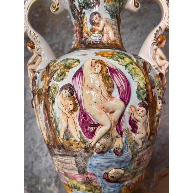 Ceramic Capodimonte Italian Hand Painted Porcelain Urn For Sale - Image 7 of 12