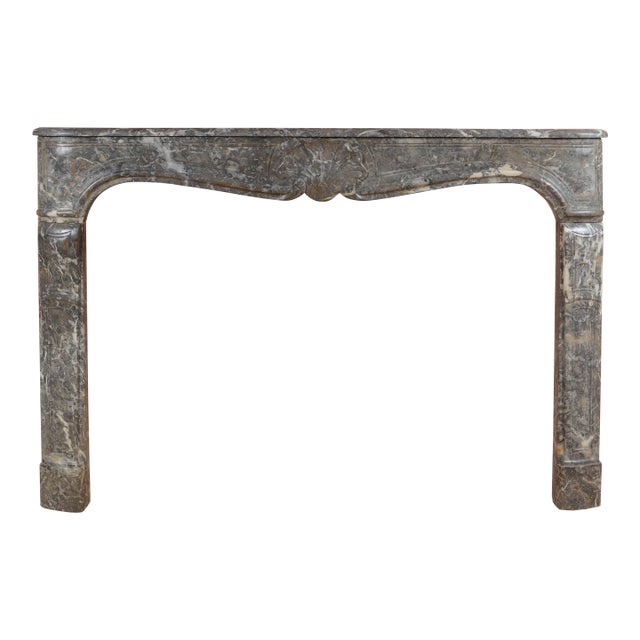 18th Century Antique LXV French Fireplace Mantel Medium Gray Marble For Sale