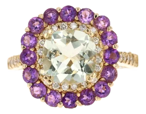 3.11 Carat Amethyst Diamond Yellow Gold Cocktail Ring Size 7
